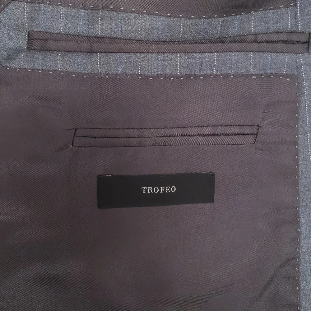 Ermenegildo Zegna Blazer Mens 58L Grey Pinstripe Trofeo Wool Neiman Marcus